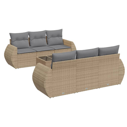 Set Divani da Giardino 7 pz con Cuscini Beige in Polyrattan