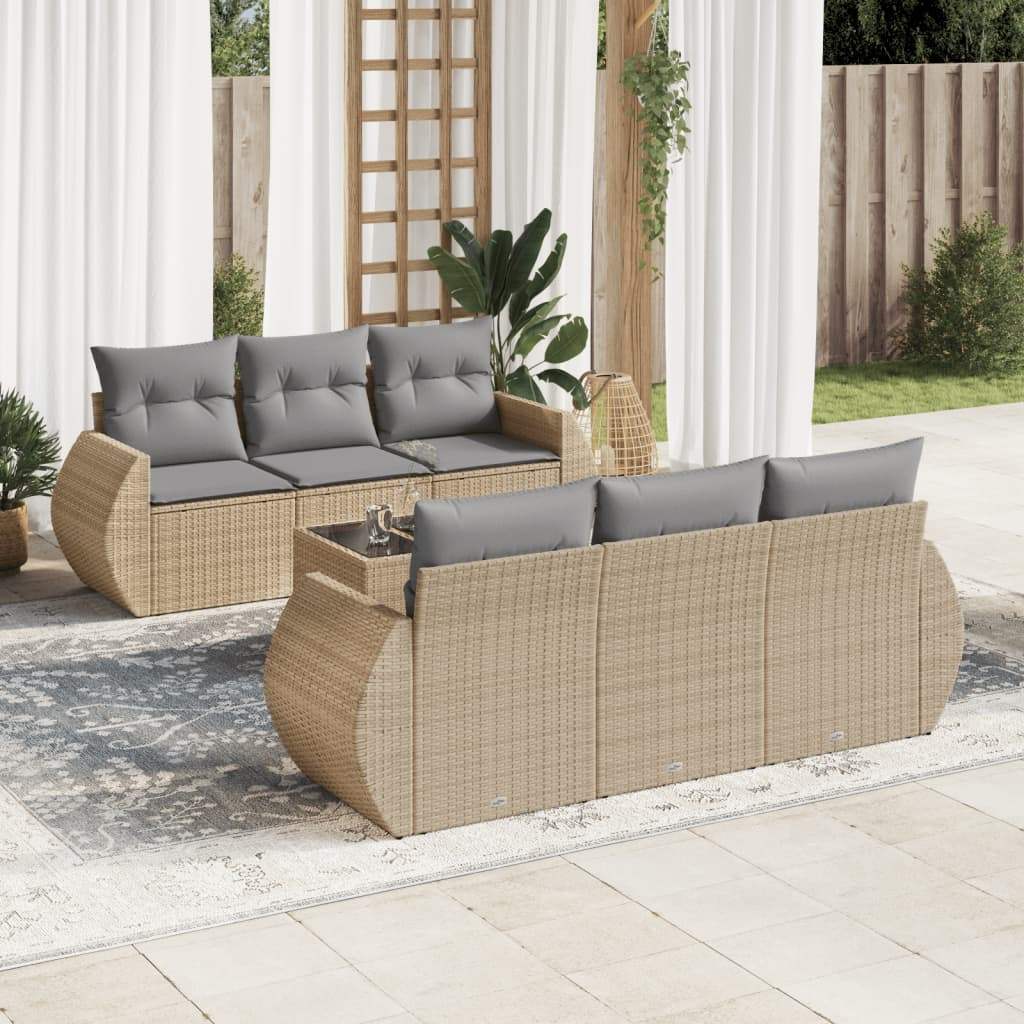 Set Divani da Giardino 7 pz con Cuscini Beige in Polyrattan - homemem39