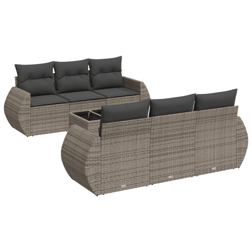 Set Divani da Giardino 7 pz con Cuscini Grigio in Polyrattan - homemem39