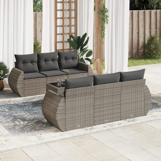 Set Divani da Giardino 7 pz con Cuscini Grigio in Polyrattan - homemem39