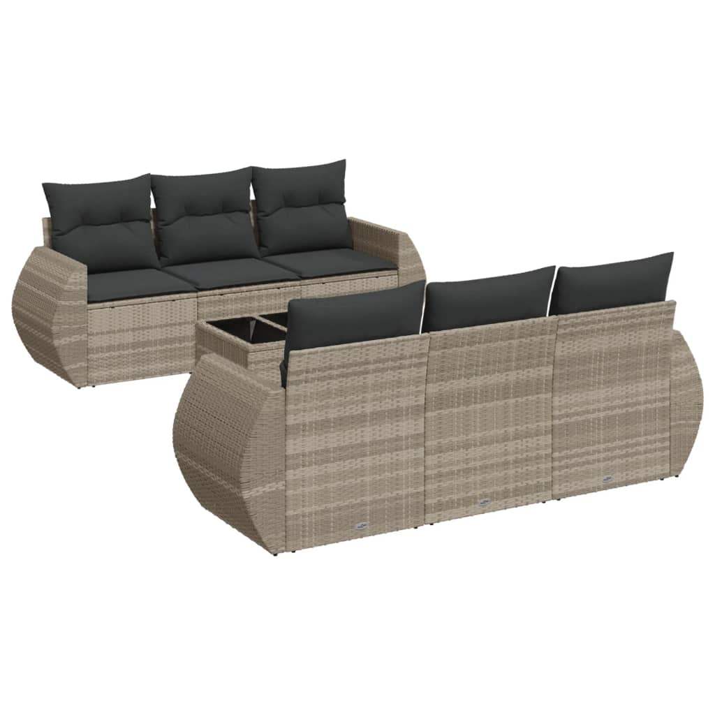 Set Divani da Giardino 7pz con Cuscini Grigio Chiaro Polyrattan - homemem39