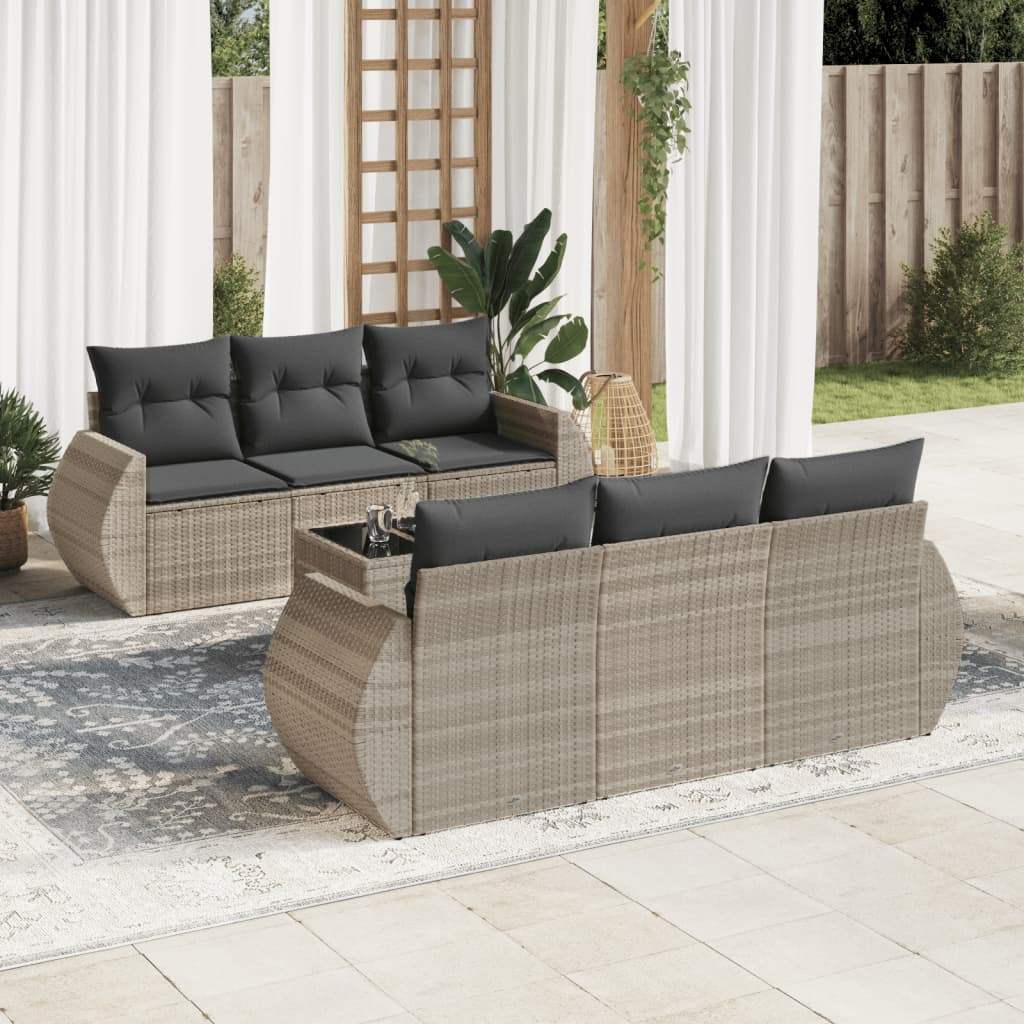 Set Divani da Giardino 7pz con Cuscini Grigio Chiaro Polyrattan - homemem39