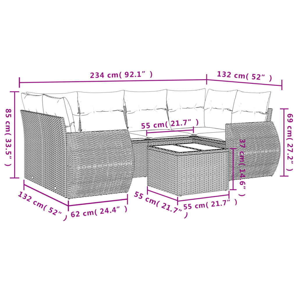 Set Divani da Giardino con Cuscini 7pz Nero Polyrattan | homemem39