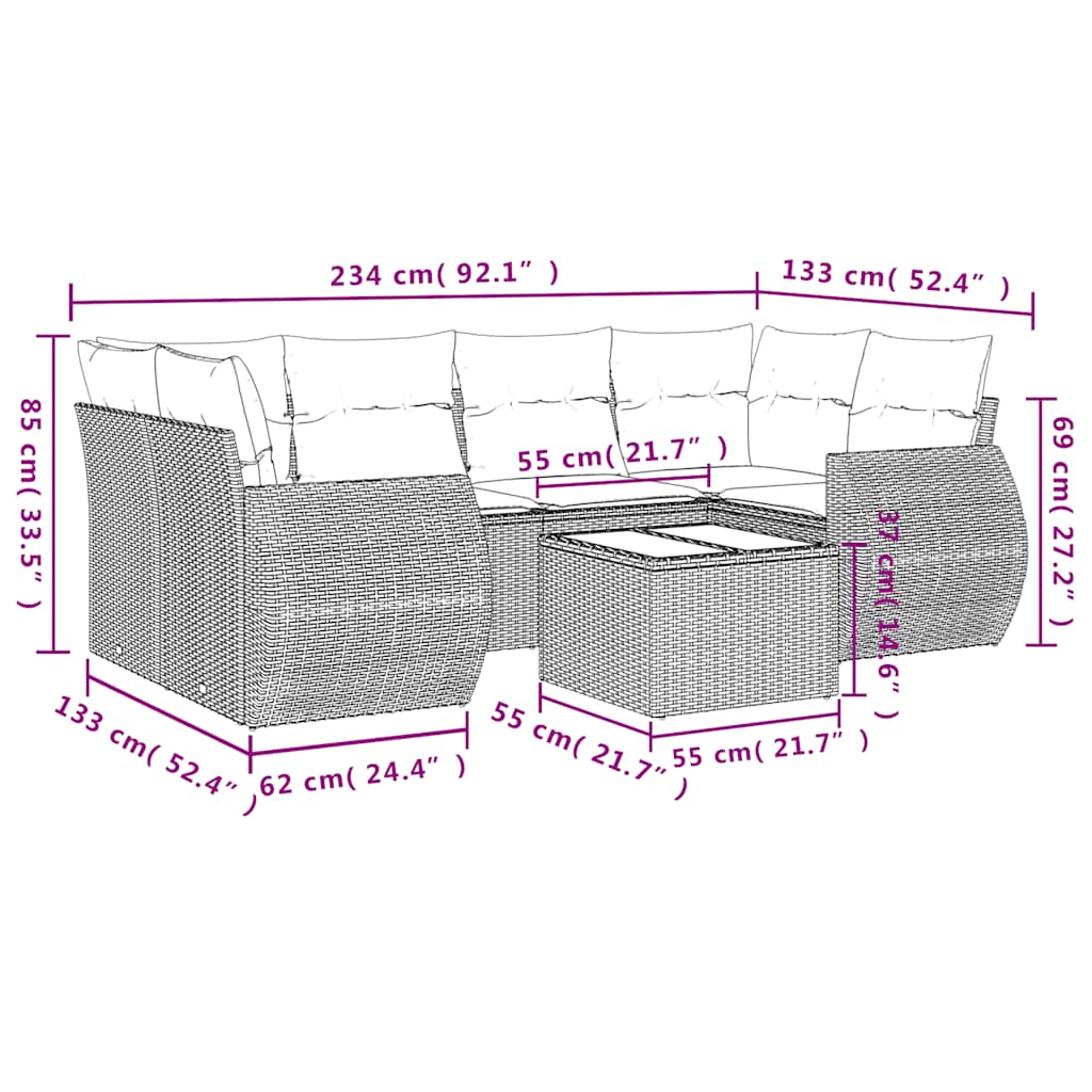 Set Divani da Giardino 7pz con Cuscini Grigio Chiaro Polyrattan | homemem39