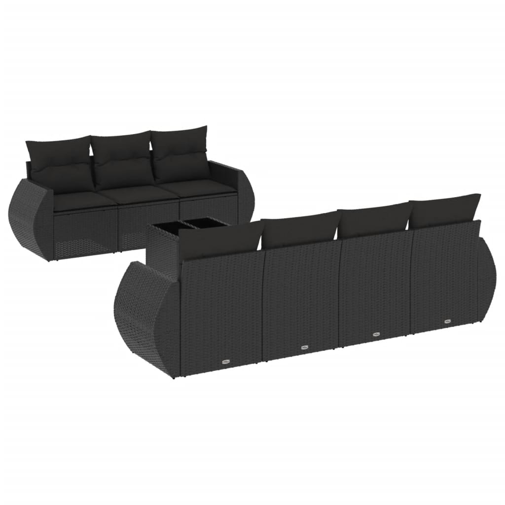 Set Divani da Giardino con Cuscini 8 pz Nero in Polyrattan - homemem39