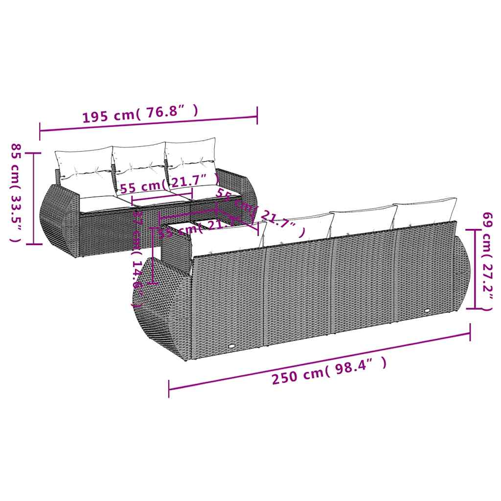 Set Divani da Giardino con Cuscini 8 pz Nero in Polyrattan | homemem39