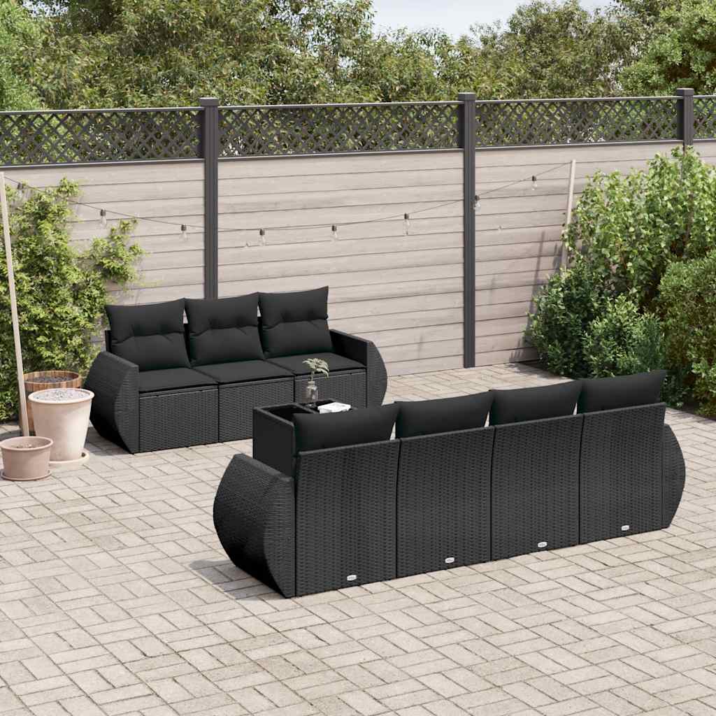 Set Divani da Giardino con Cuscini 8 pz Nero in Polyrattan | homemem39