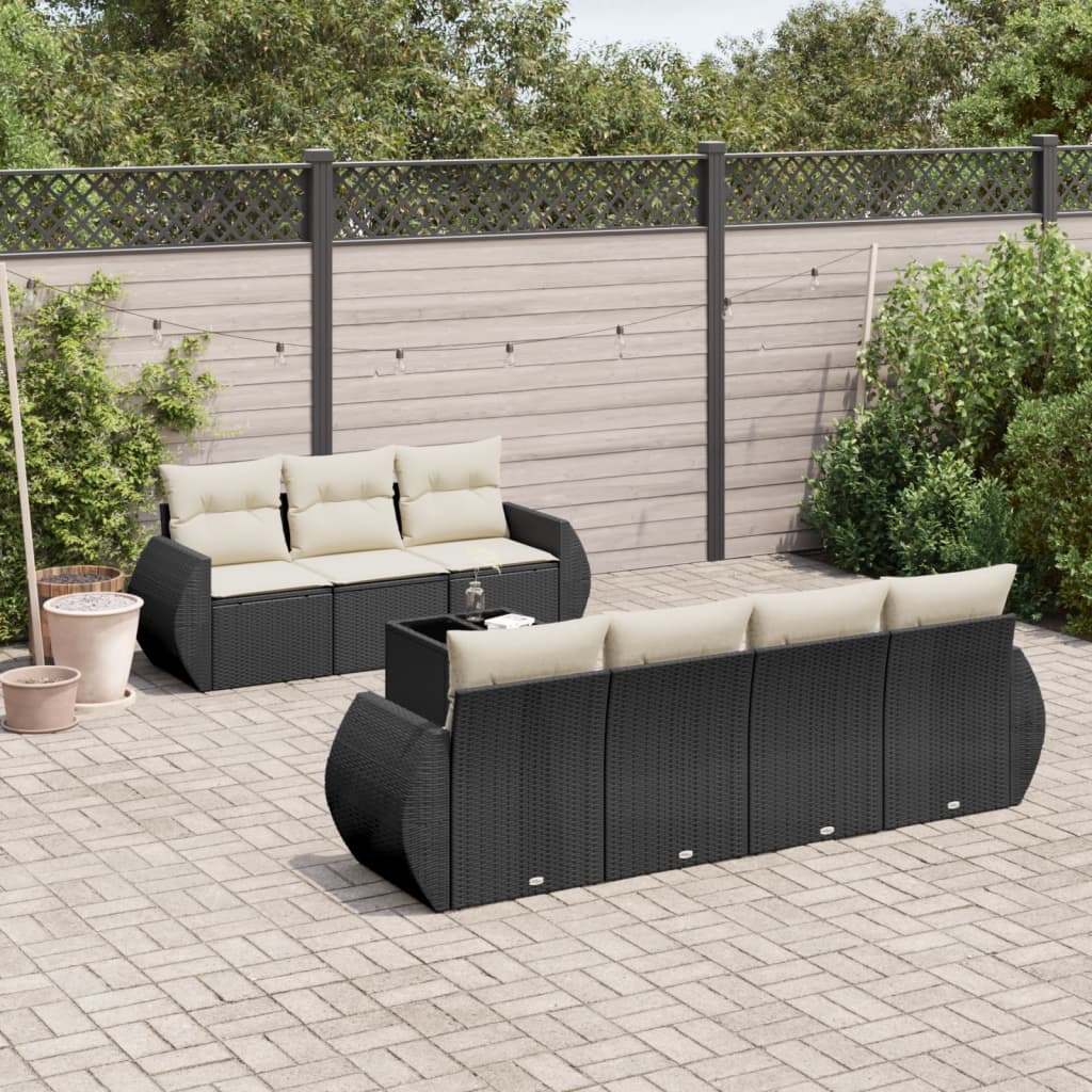 Set Divani da Giardino con Cuscini 8 pz Nero in Polyrattan - homemem39