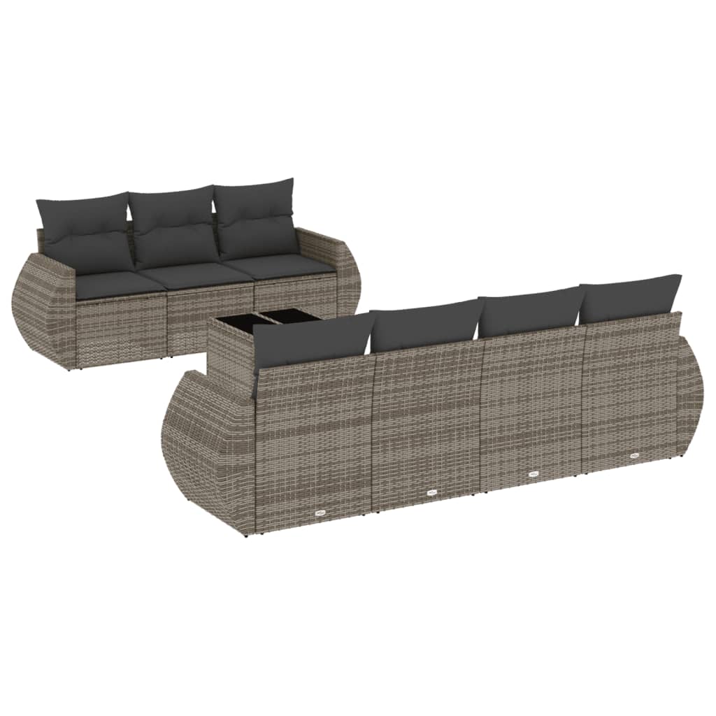 Set Divano da Giardino 8 pz con Cuscini Grigio in Polyrattan | homemem39