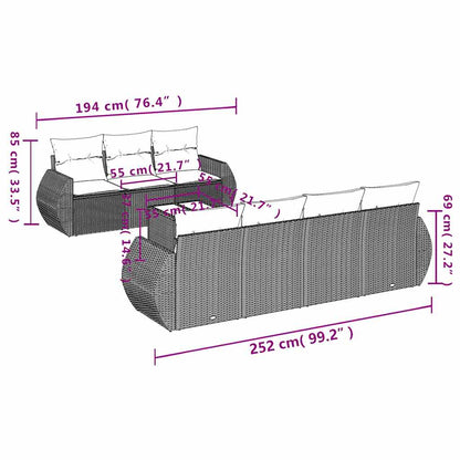 Set Divani da Giardino 8 pz con Cuscini Marrone in Polyrattan | homemem39