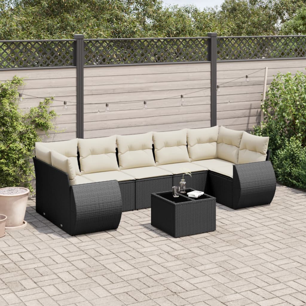 Set Divani da Giardino con Cuscini 8 pz Nero in Polyrattan | homemem39