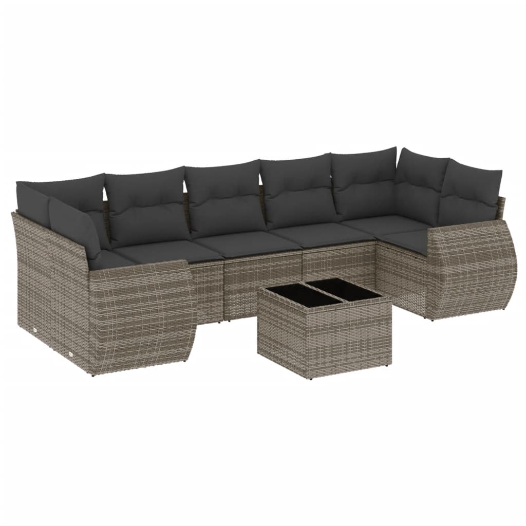 Set Divano da Giardino 8 pz con Cuscini Grigio in Polyrattan - homemem39