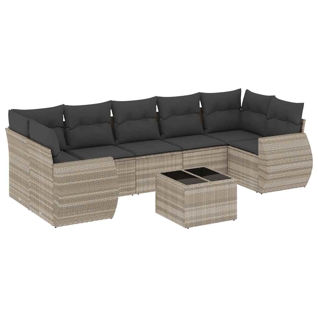 Set Divano da Giardino 8pz con Cuscini Grigio Chiaro Polyrattan - homemem39
