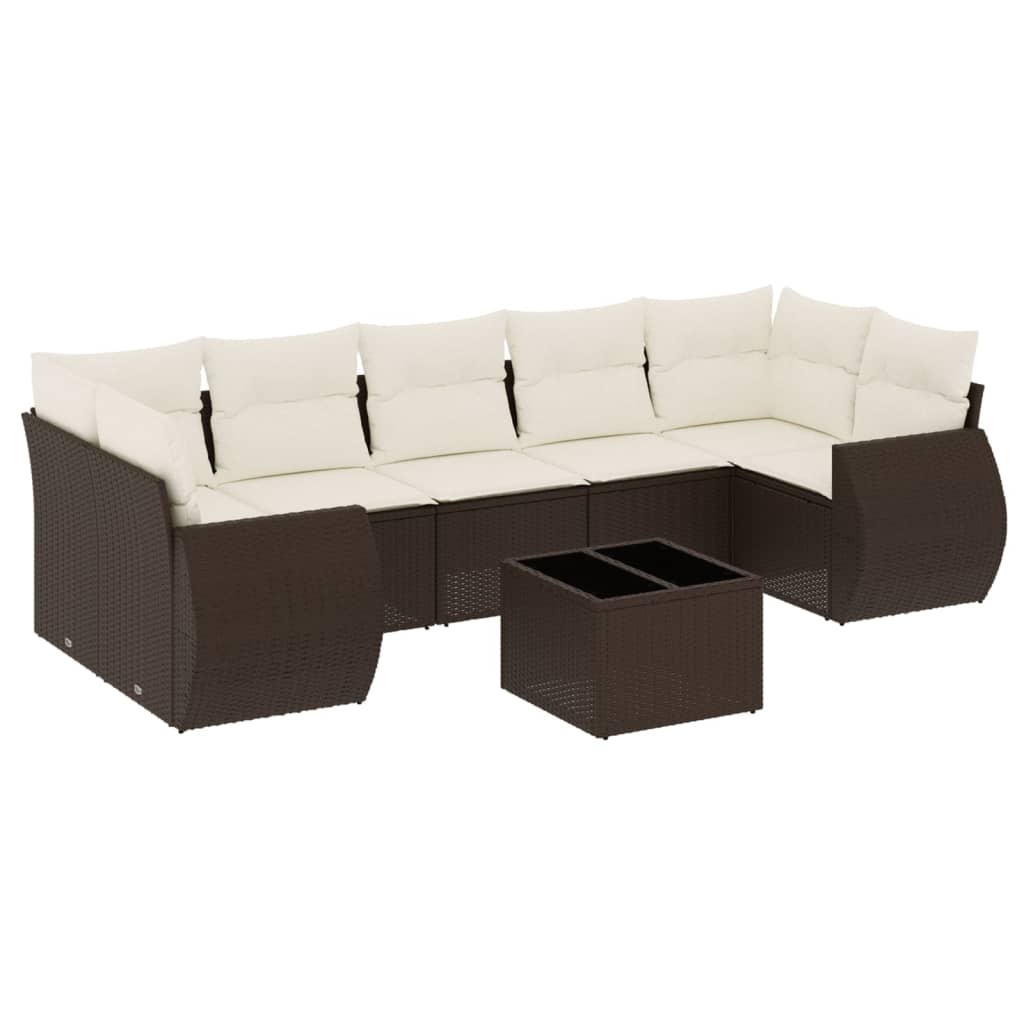 Set Divani da Giardino 8 pz con Cuscini Marrone in Polyrattan - homemem39