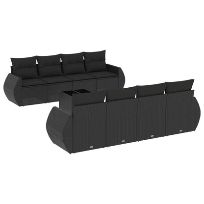 Set Divani da Giardino 9 pz con Cuscini Nero in Polyrattan - homemem39