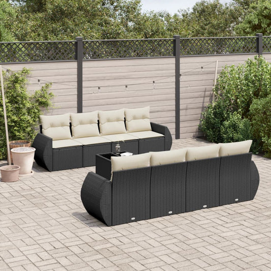 Set Divani da Giardino 9 pz con Cuscini Nero in Polyrattan - homemem39