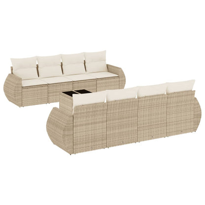 Set Divano da Giardino 9 pz con Cuscini Beige in Polyrattan - homemem39