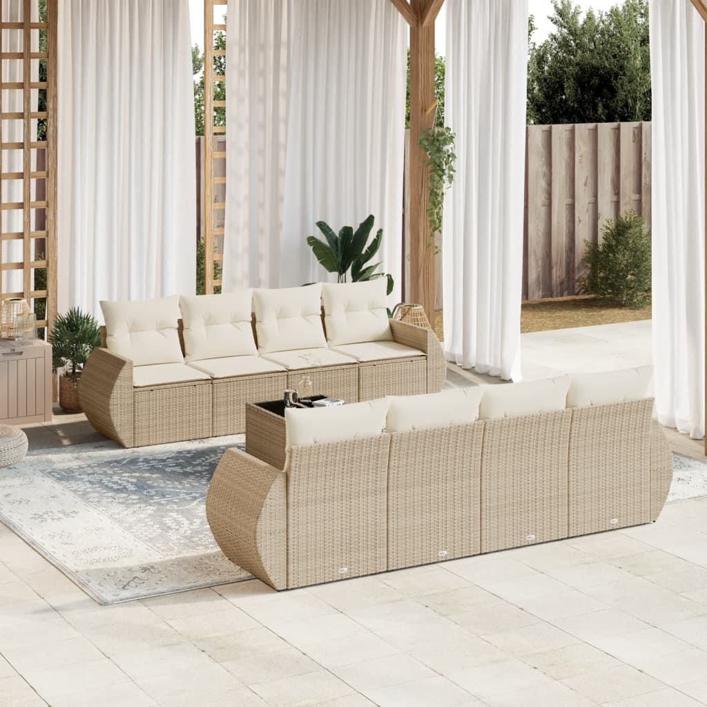 Set Divano da Giardino 9 pz con Cuscini Beige in Polyrattan - homemem39