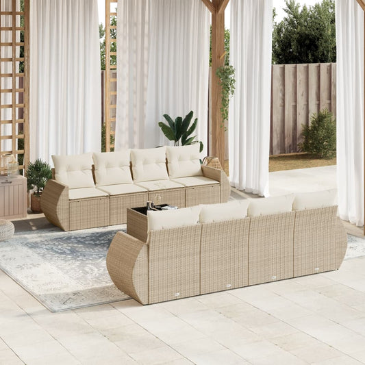 Set Divano da Giardino 9 pz con Cuscini Beige in Polyrattan - homemem39