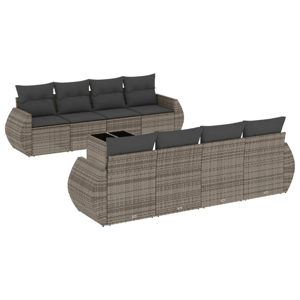 Set Divano da Giardino 9 pz con Cuscini Grigio in Polyrattan - homemem39
