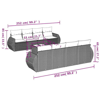 Set Divani da Giardino 9 pz con Cuscini Grigio in Polyrattan | homemem39