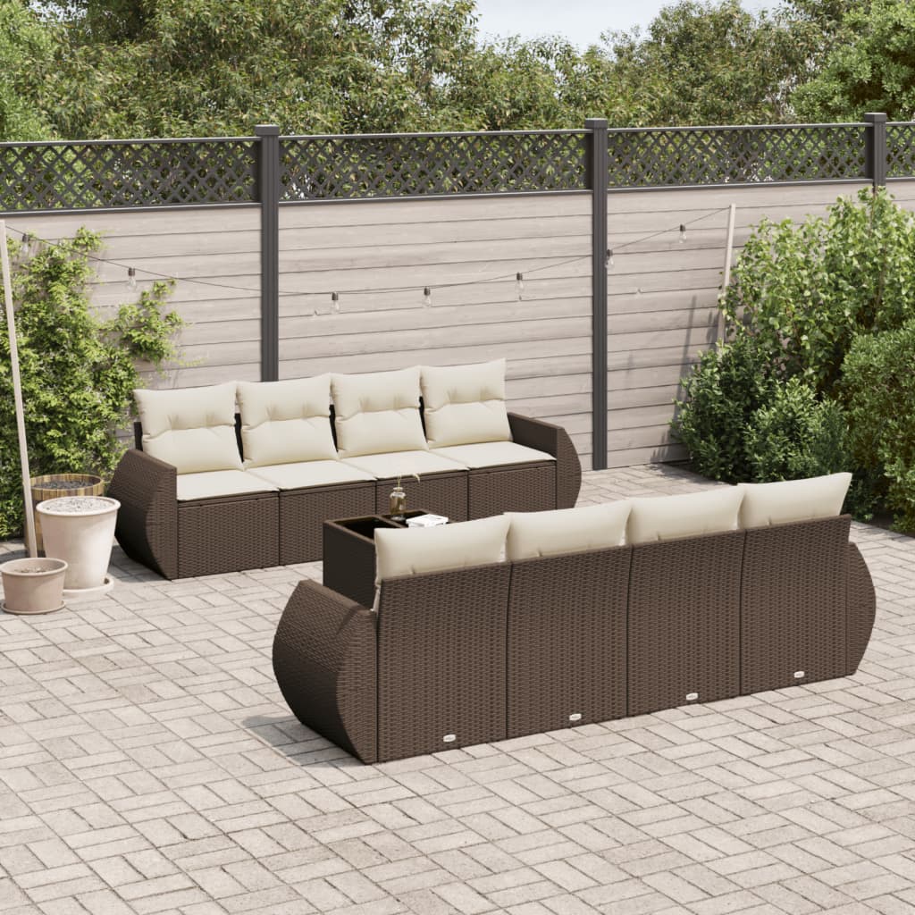Set Divani da Giardino 9pz con Cuscini Marrone in Polyrattan - homemem39