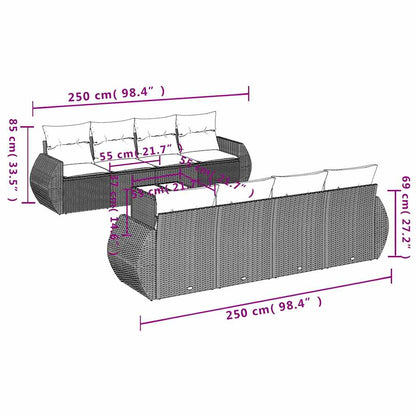 Set Divani da Giardino 9 pz con Cuscini Marrone in Polyrattan | homemem39