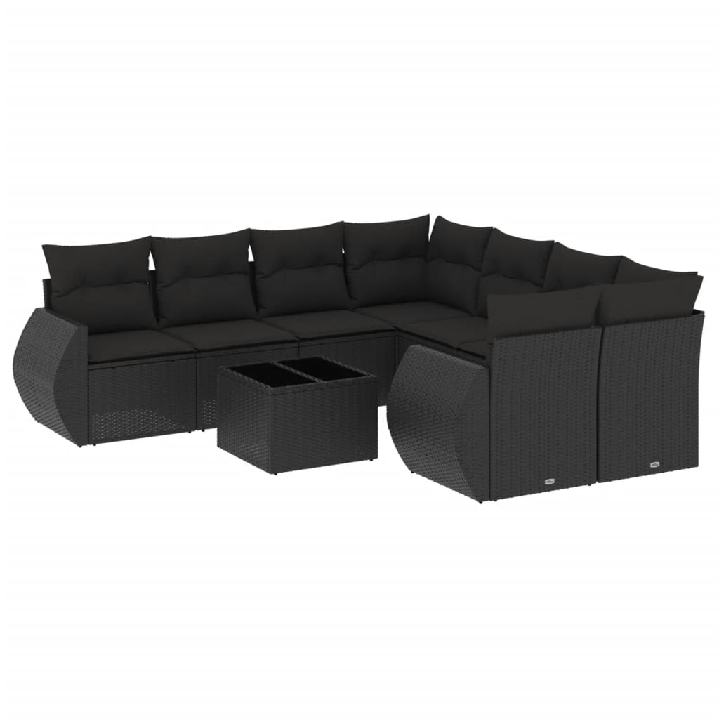 Set Divani da Giardino 9 pz con Cuscini Nero in Polyrattan - homemem39