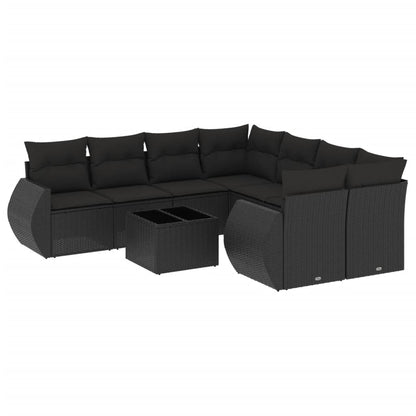 Set Divani da Giardino 9 pz con Cuscini Nero in Polyrattan - homemem39