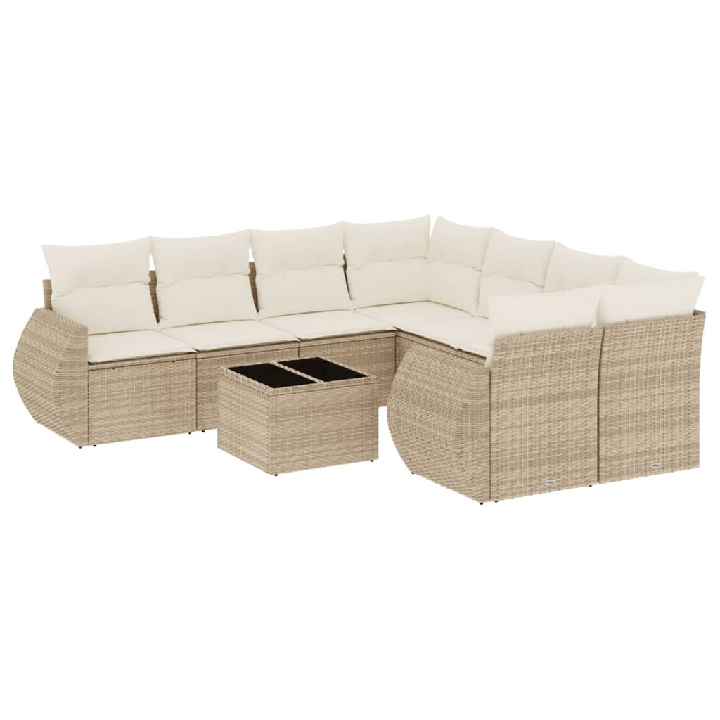 Set Divano da Giardino 9 pz con Cuscini Beige in Polyrattan - homemem39
