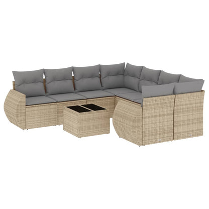 Set Divano da Giardino 9 pz con Cuscini Beige in Polyrattan - homemem39