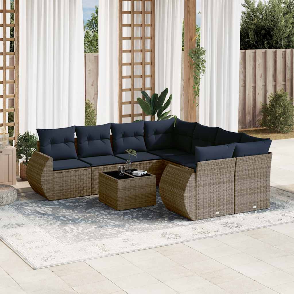 Set Divani da Giardino 9 pz con Cuscini in Polyrattan