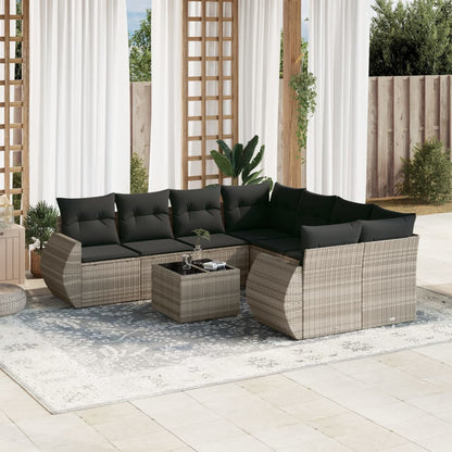 Set Divano da Giardino 9pz con Cuscini Grigio Chiaro Polyrattan - homemem39