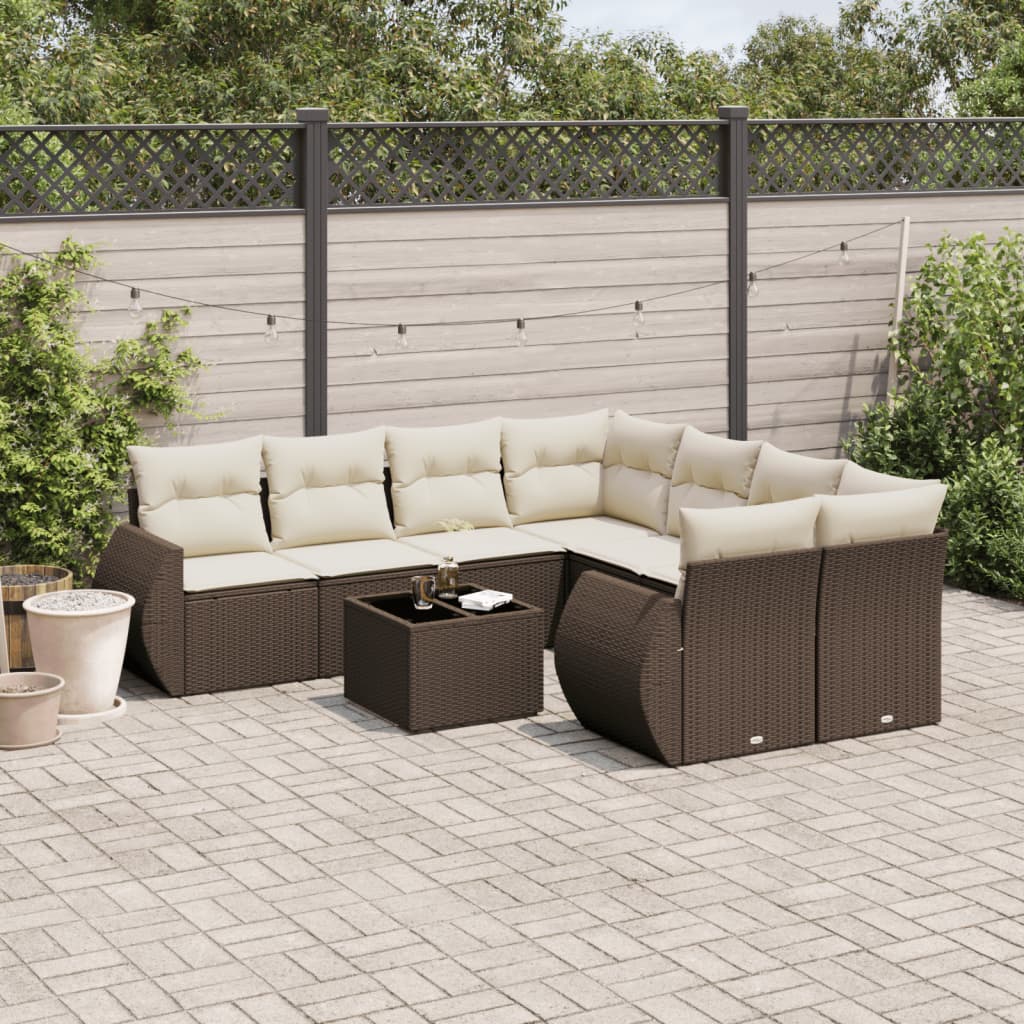 Set Divani da Giardino 9pz con Cuscini Marrone in Polyrattan - homemem39