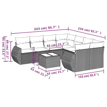 Set Divani da Giardino 9 pz con Cuscini Marrone in Polyrattan | homemem39