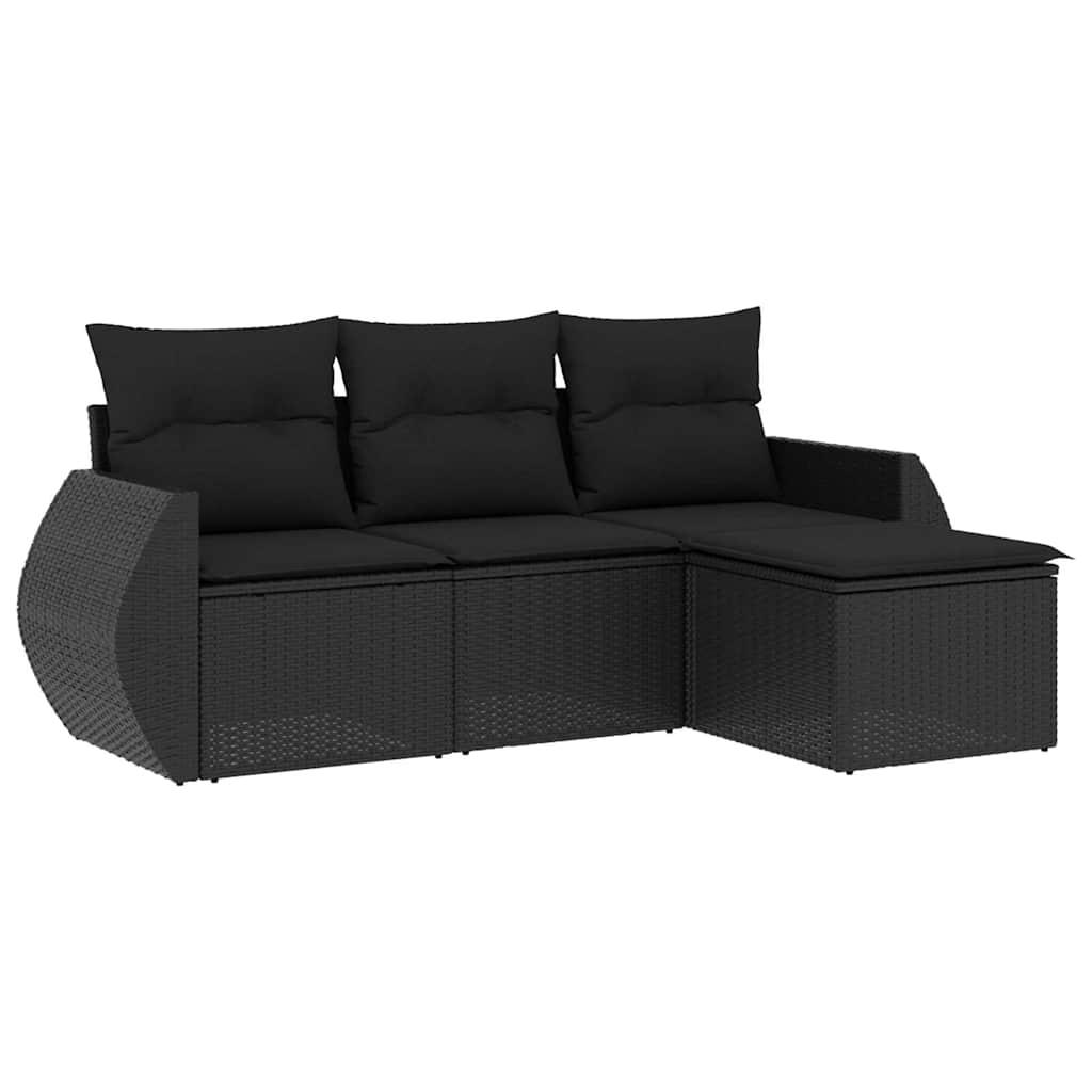 Set Divani da Giardino 4 pz con Cuscini Nero in Polyrattan | homemem39