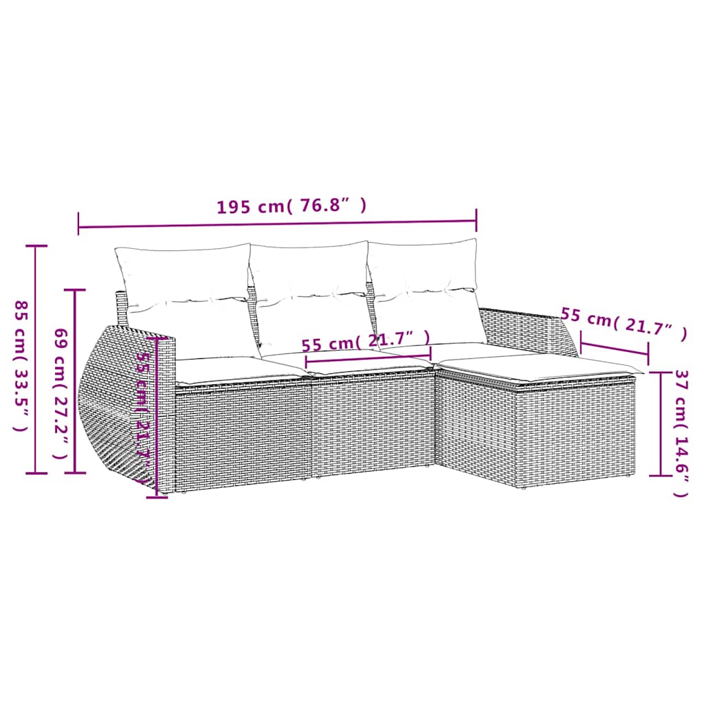 Set Divani da Giardino 4 pz con Cuscini Nero in Polyrattan | homemem39