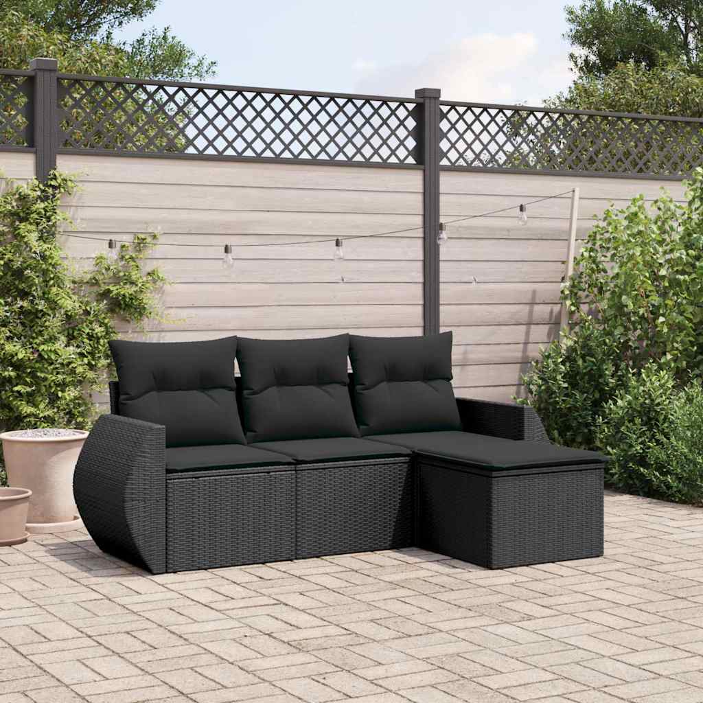 Set Divani da Giardino 4 pz con Cuscini Nero in Polyrattan | homemem39