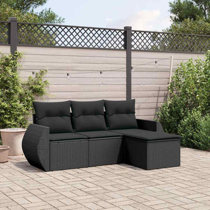 Set Divani da Giardino 4 pz con Cuscini Nero in Polyrattan | homemem39