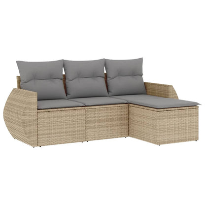 Set Divano da Giardino 4 pz con Cuscini Beige in Polyrattan - homemem39