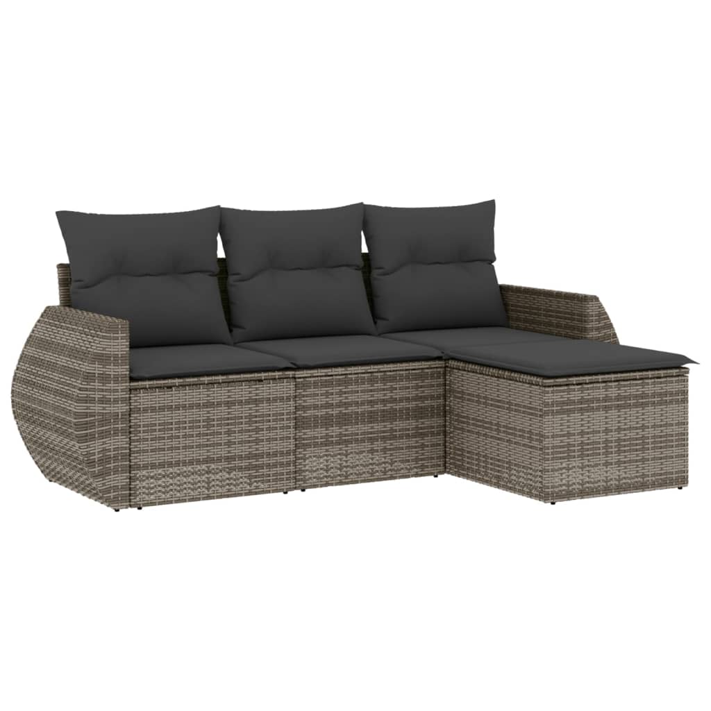 Set Divani da Giardino 4 pz con Cuscini in Polyrattan Grigio | homemem39