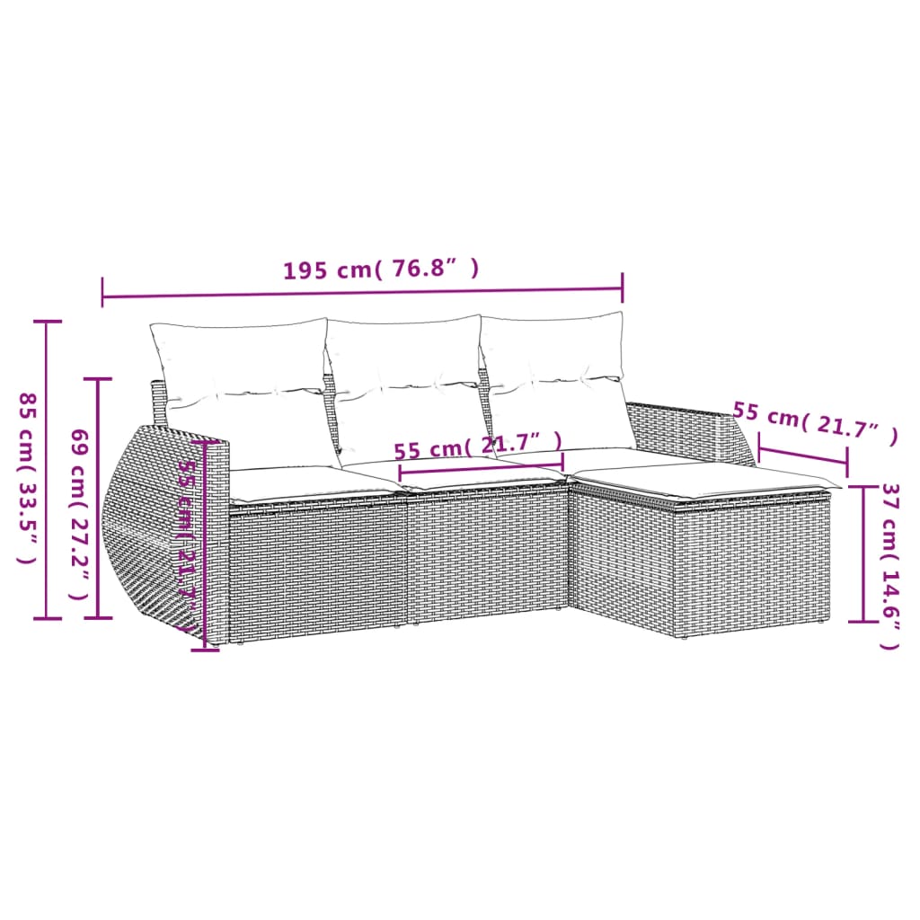 Set Divani da Giardino 4 pz con Cuscini in Polyrattan Grigio | homemem39