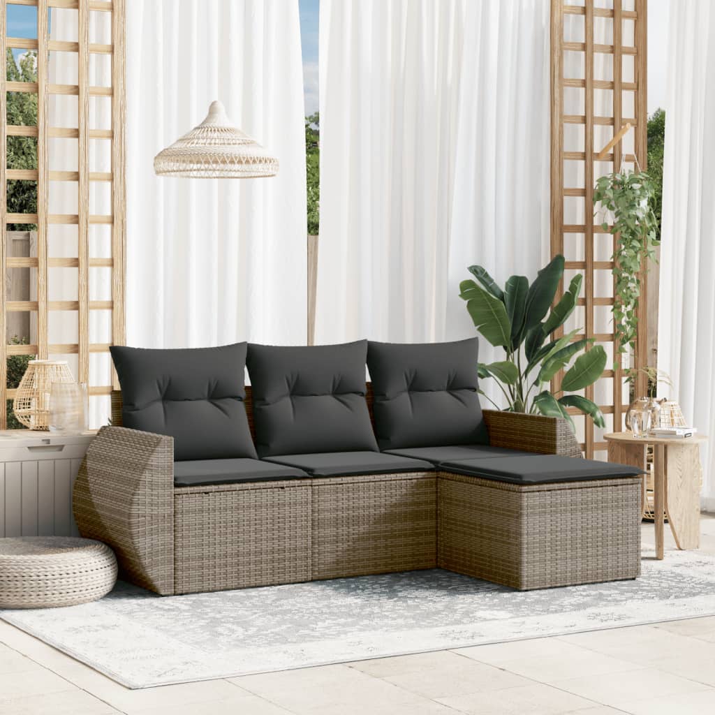 Set Divani da Giardino 4 pz con Cuscini in Polyrattan Grigio | homemem39