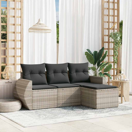 Set Divano da Giardino 4pz con Cuscini Grigio Chiaro Polyrattan - homemem39