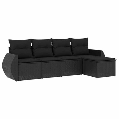 Set Divani da Giardino 5 pz con Cuscini in Polyrattan Nero | homemem39