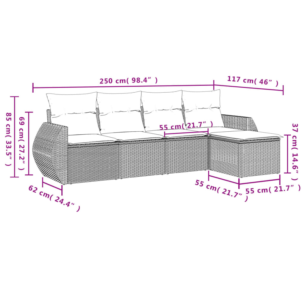 Set Divani da Giardino 5 pz con Cuscini in Polyrattan Nero | homemem39