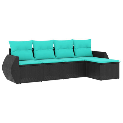 Set Divani da Giardino 5 pz con Cuscini Nero in Polyrattan