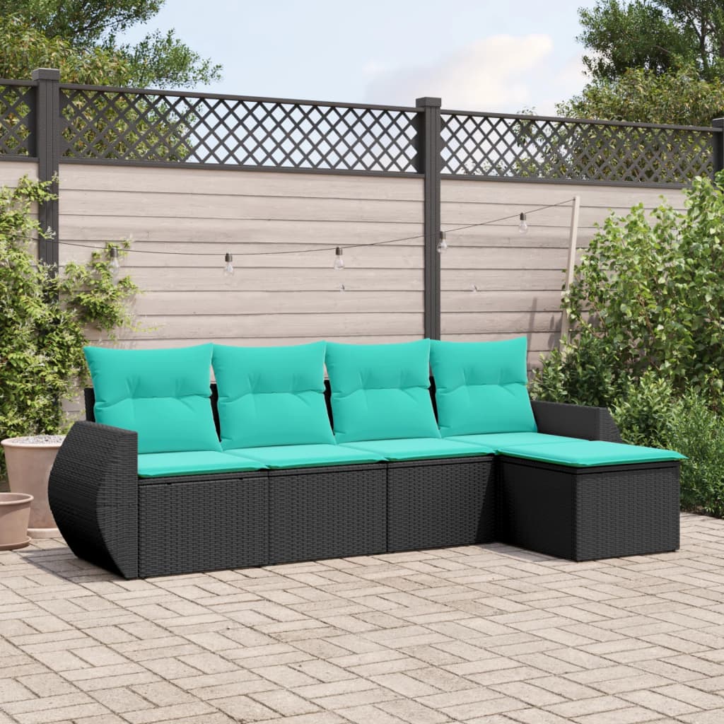 Set Divani da Giardino 5 pz con Cuscini Nero in Polyrattan