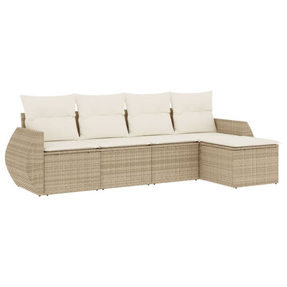 Set Divano da Giardino 5 pz con Cuscini Beige in Polyrattan - homemem39