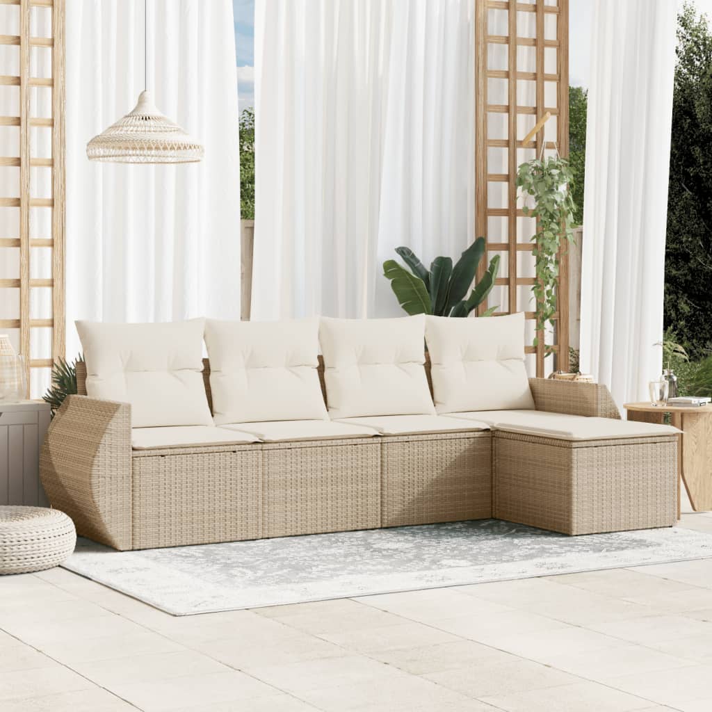 Set Divano da Giardino 5 pz con Cuscini Beige in Polyrattan - homemem39